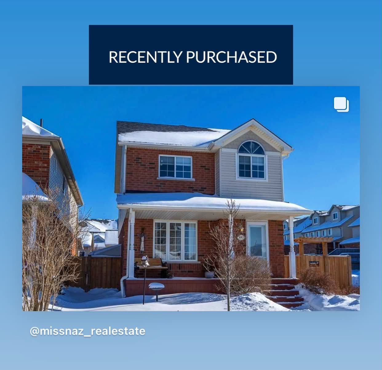Recently purchased two-storey brick home in winter